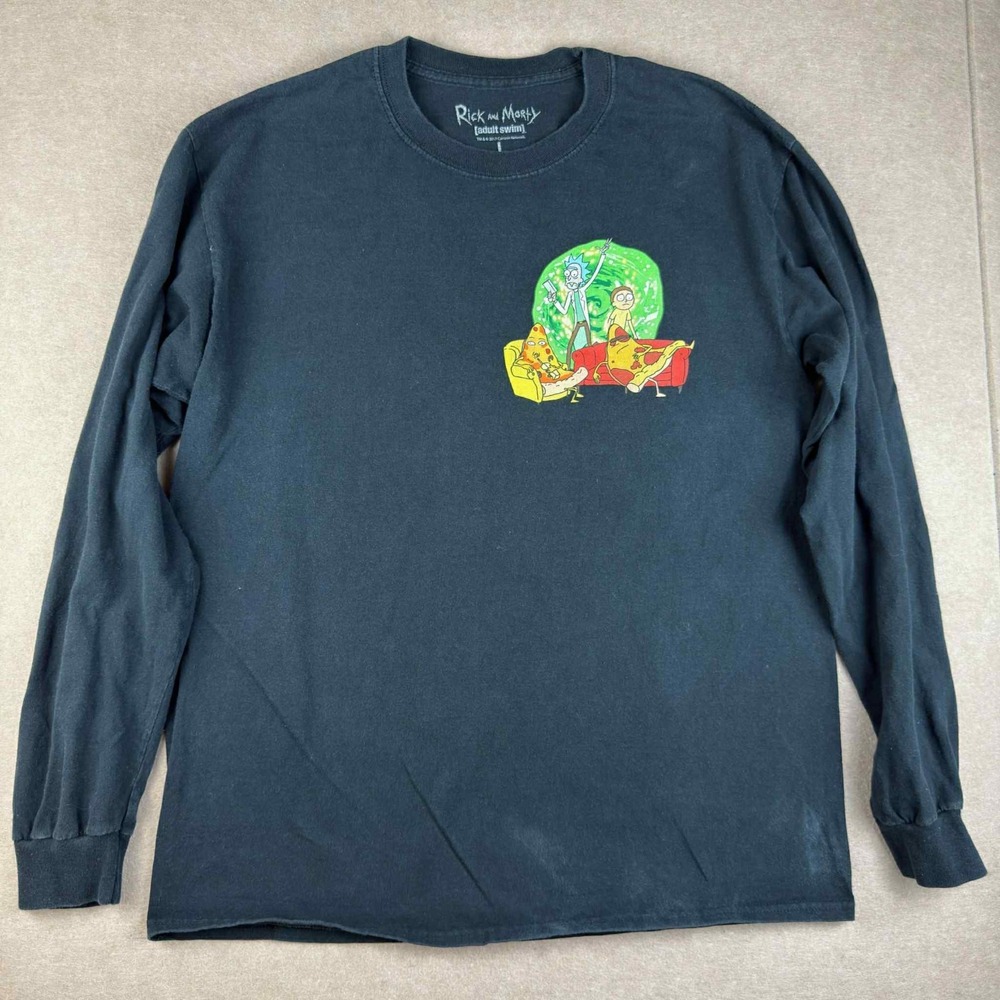 Rick and Morty Shirt Men's L ‎ Black Adult Swim Long Sleeve Phone Cartoon Tee